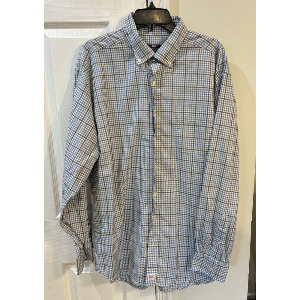 Vineyard Vines Classic Fit Murray Shirt Men's Sz XL Long Sleeve Blue Gray Plaid